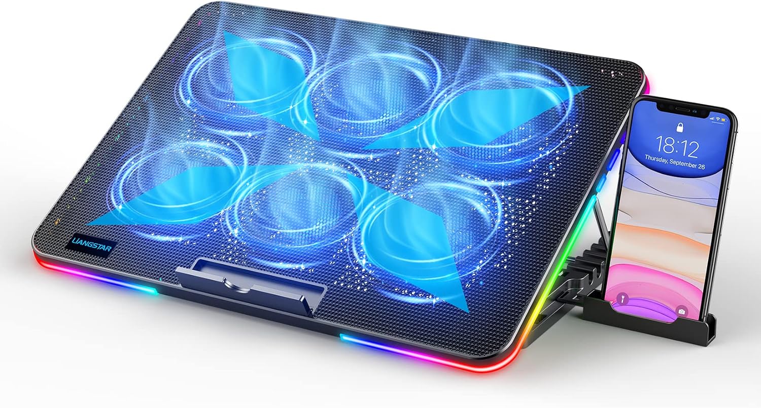 Detalle 1 de LIANGSTAR Kühler mit 6 leisen Lüftern – Gaming Cooling Pad für Notebooks bis 17 Zoll (blau)