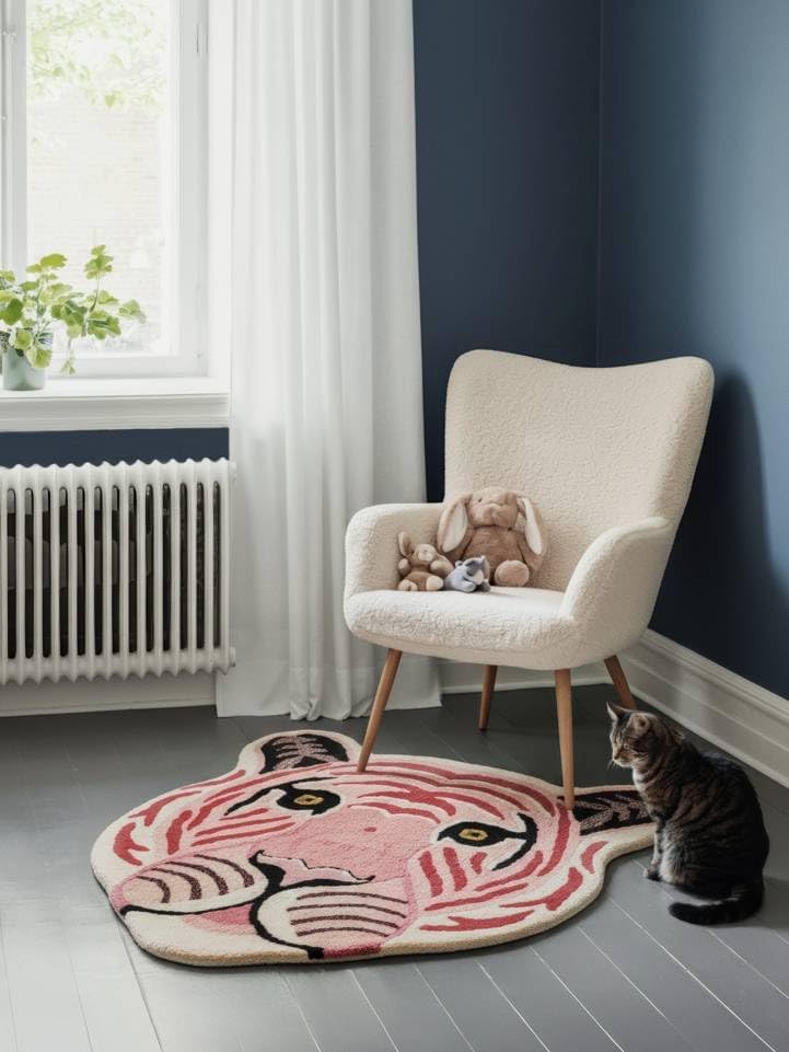 Detalle de RugVista Me Tiger Kids’ Rug, 100 x 100 cm, Pink, Medium Pile