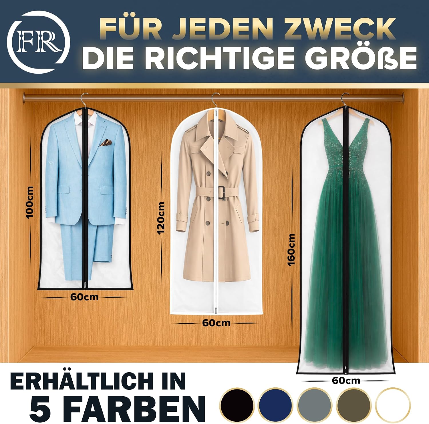 Detalle de FiRiO Premium Kleiderhülle 120x60 cm – 2 Stück, mottensicher, atmungsaktiv, wasserfest, transparent