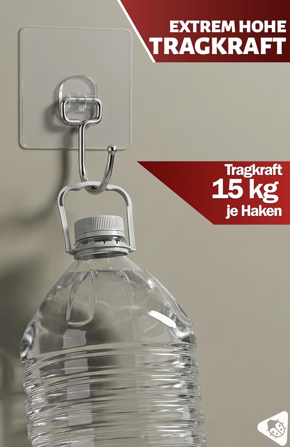 Thumbnail 2 de Menz Klebehaken extra stark (15 kg), 10er-Set – transparente, selbstklebende Haken mit 180° Drehfunktion