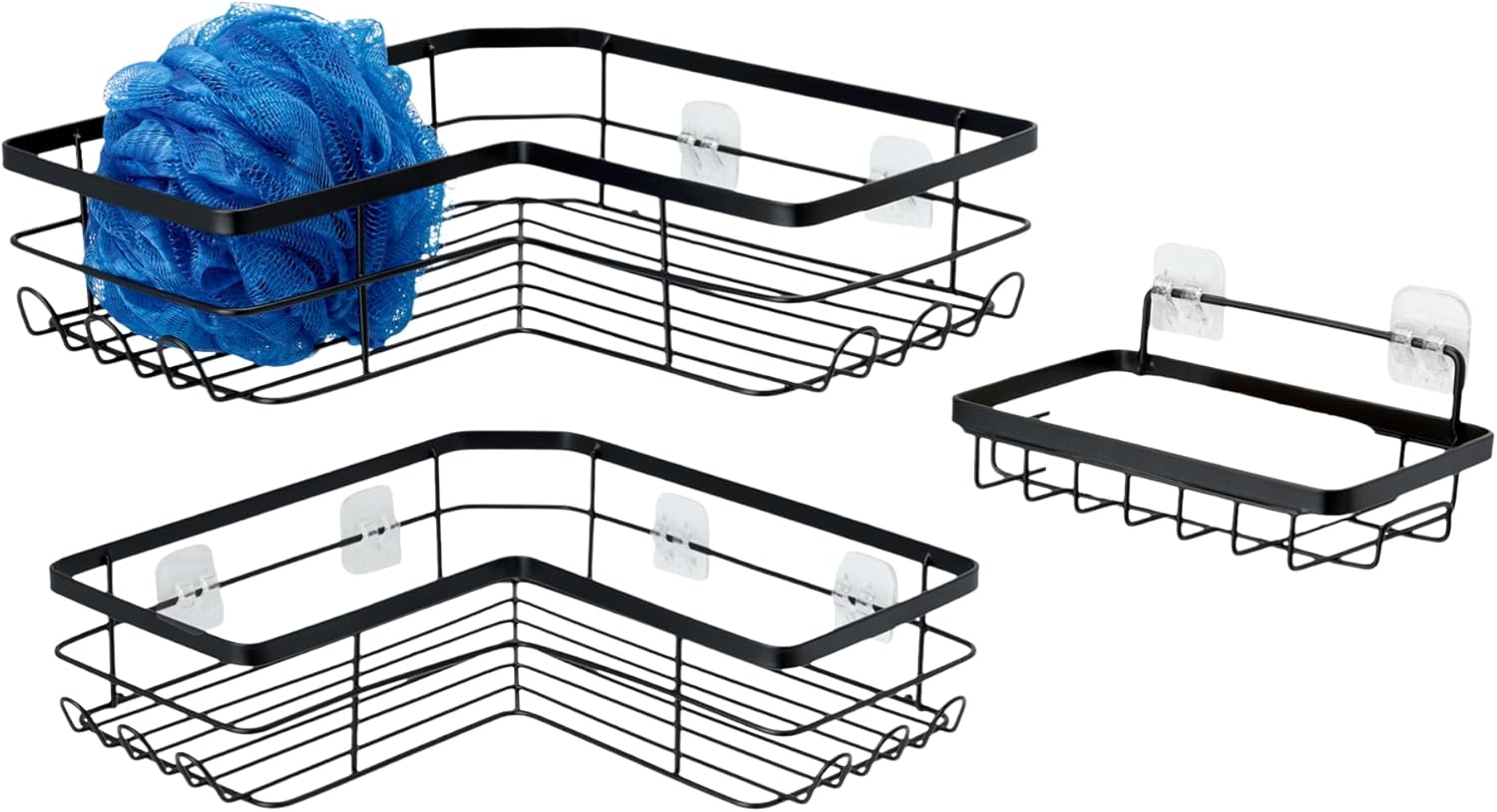 Detalle 2 de Amazon Basics Étagère de douche adhésive en acier inoxydable, 5 pièces, Noir