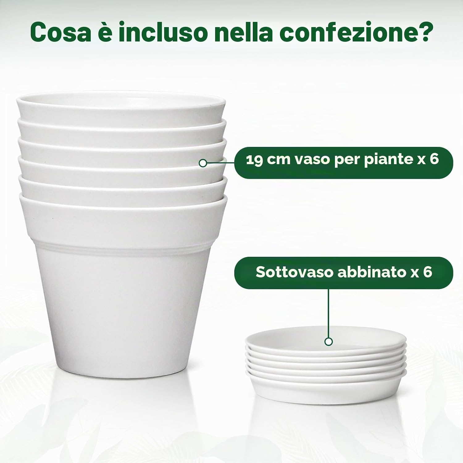 Detalle de T4U Vaso da Interno 19 cm Set 6 con Sottovaso Possono Essere Utilizzati per Piante e Orchidee