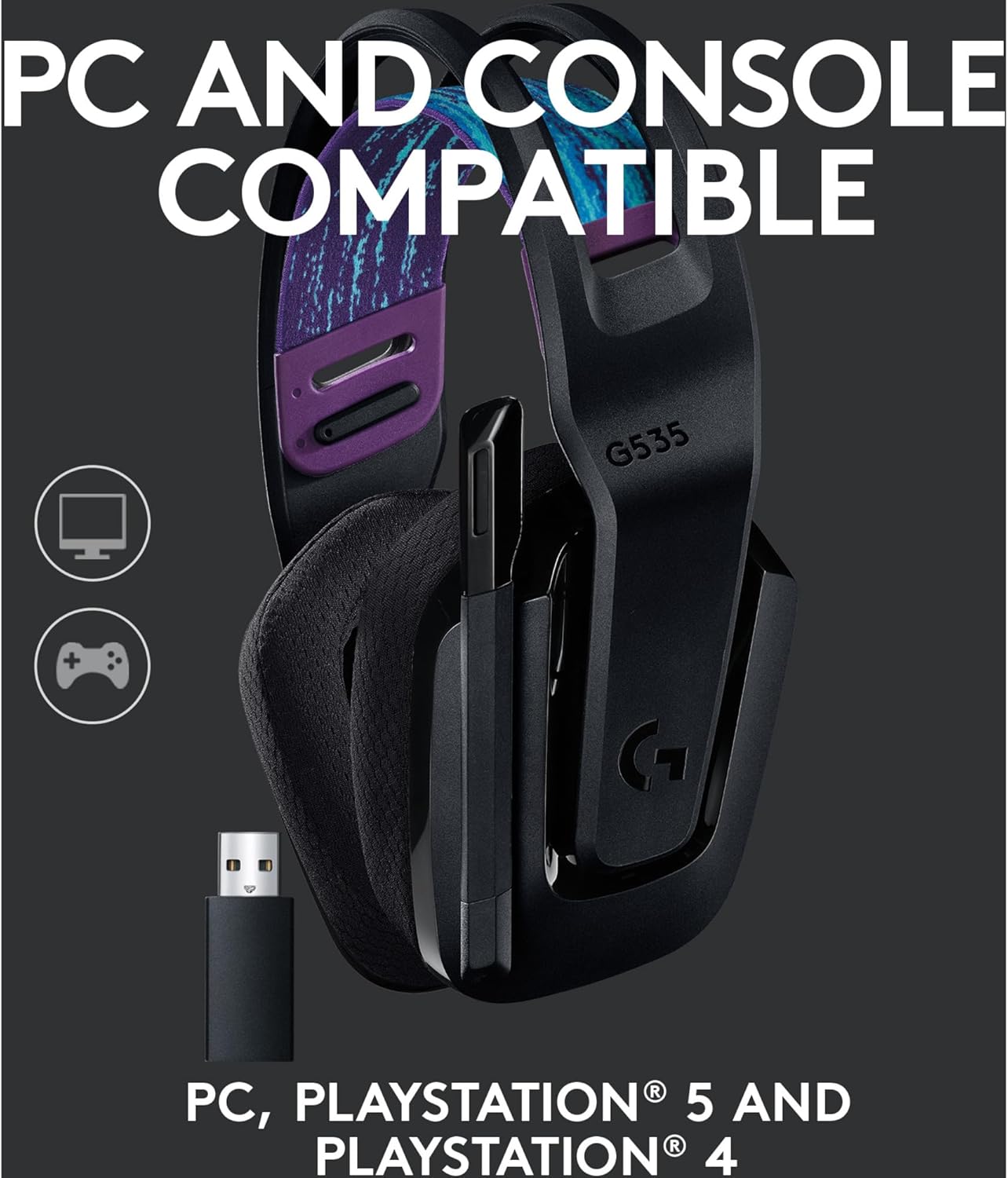 Thumbnail 4 de Logitech G535 LIGHTSPEED Wireless Gaming Headset (black) – lightweight on-ear, flip-to-mute mic