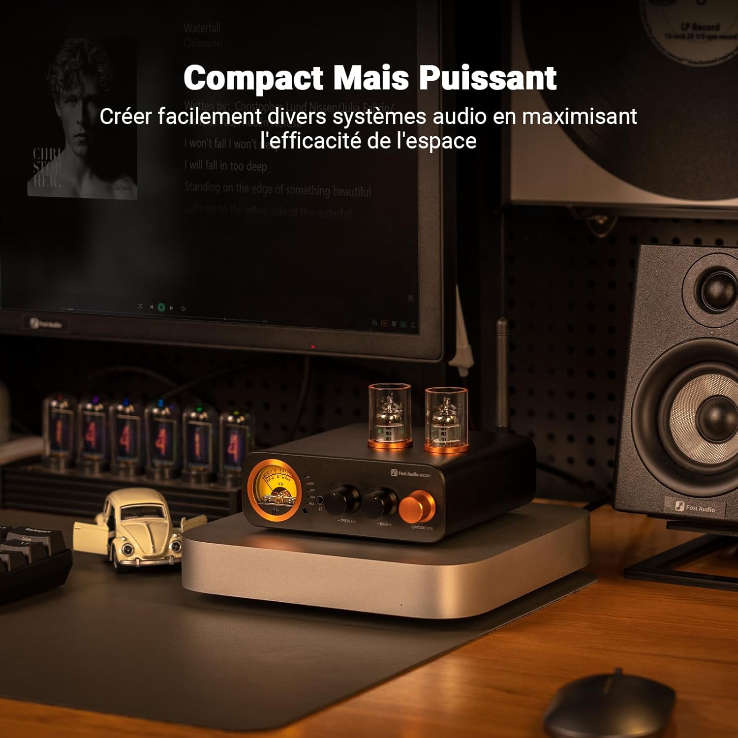 Detalle de Fosi Audio MC331 : amplificateur à tubes HiFi avec DAC, VU-mètre et Bluetooth