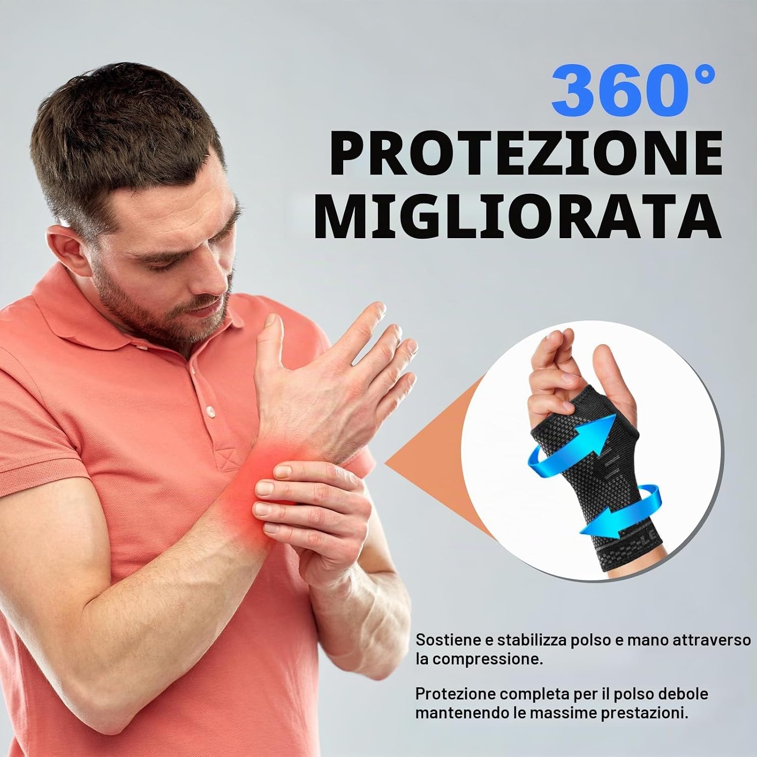 Detalle de Lexniush Tutore Polso 2 Pezzi: supporto elastico e traspirante per tunnel carpale e lesioni