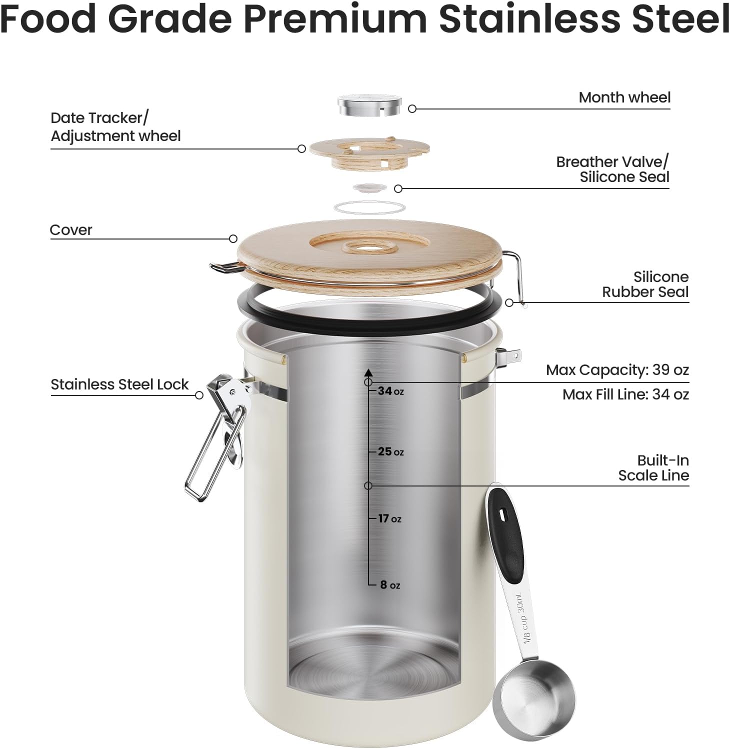 Thumbnail 4 de Veken 39 OZ Coffee Canister airtight storage