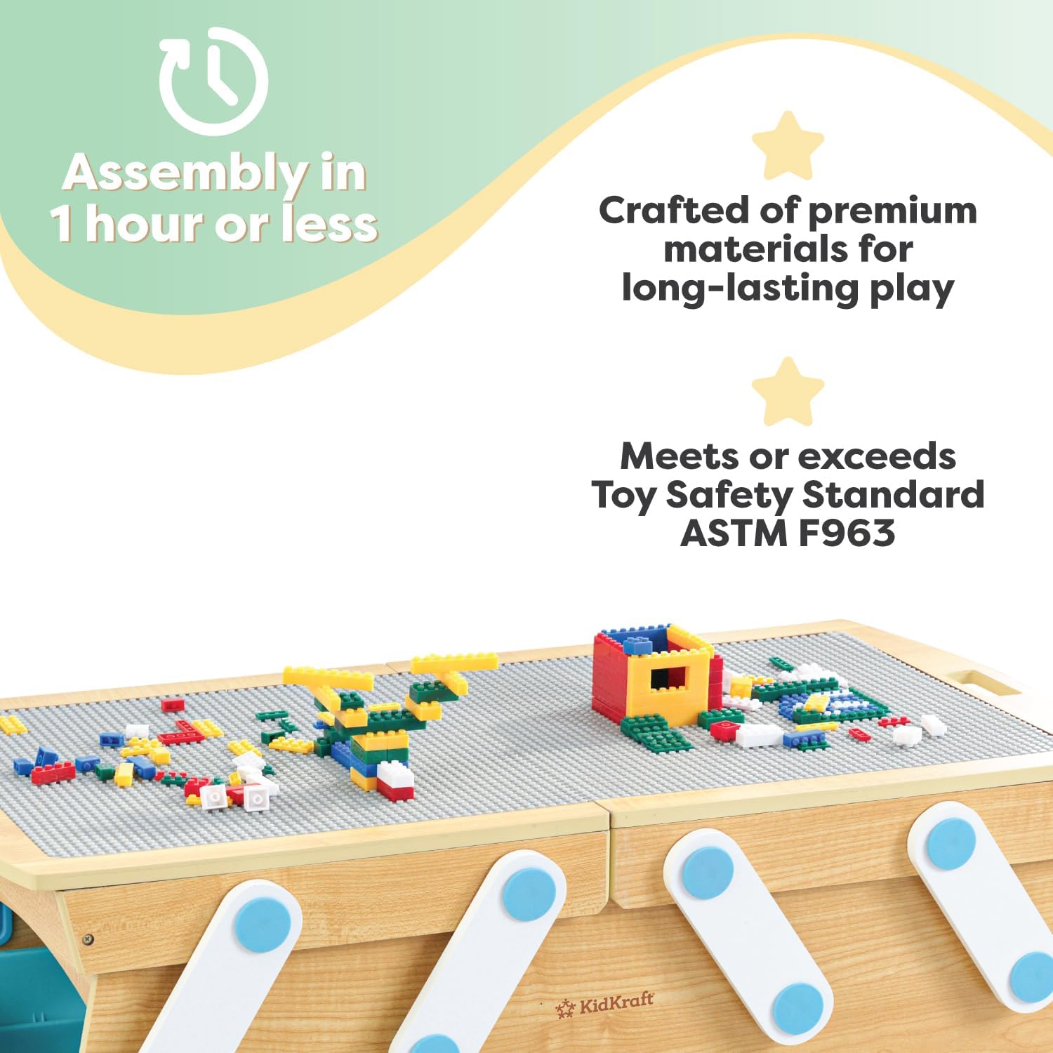 Detalle 2 de KidKraft 17512 Building Bricks Play N Store Wooden Table with 200+ Bricks