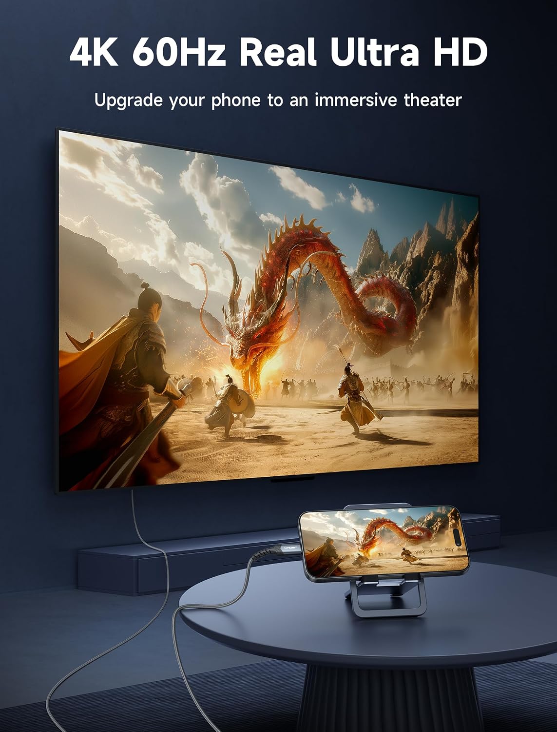 Detalle de JSAUX USB C to HDMI Cable 4K@60Hz, 6.6ft: A Practical USB-C to HDMI Companion