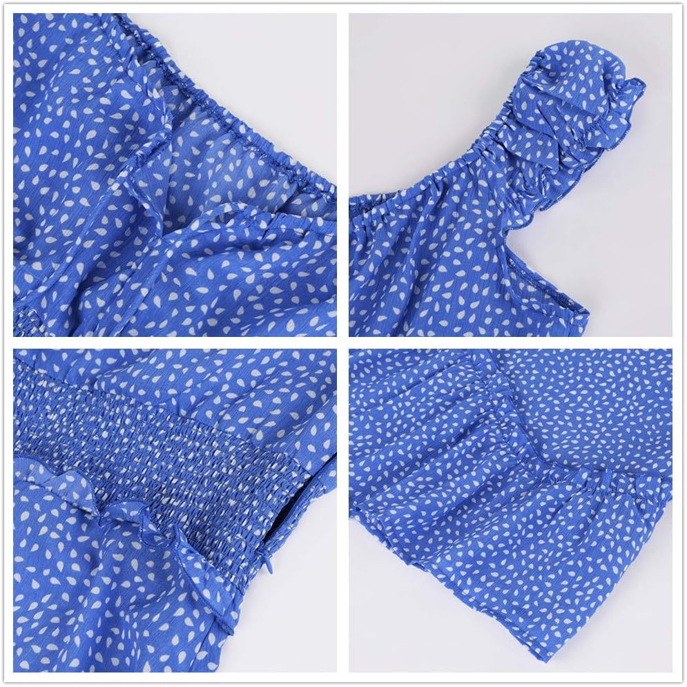 Thumbnail 3 de YOBECHO Womens Summer Ruffle Sleeve Sweetheart Neckline Printing Dress