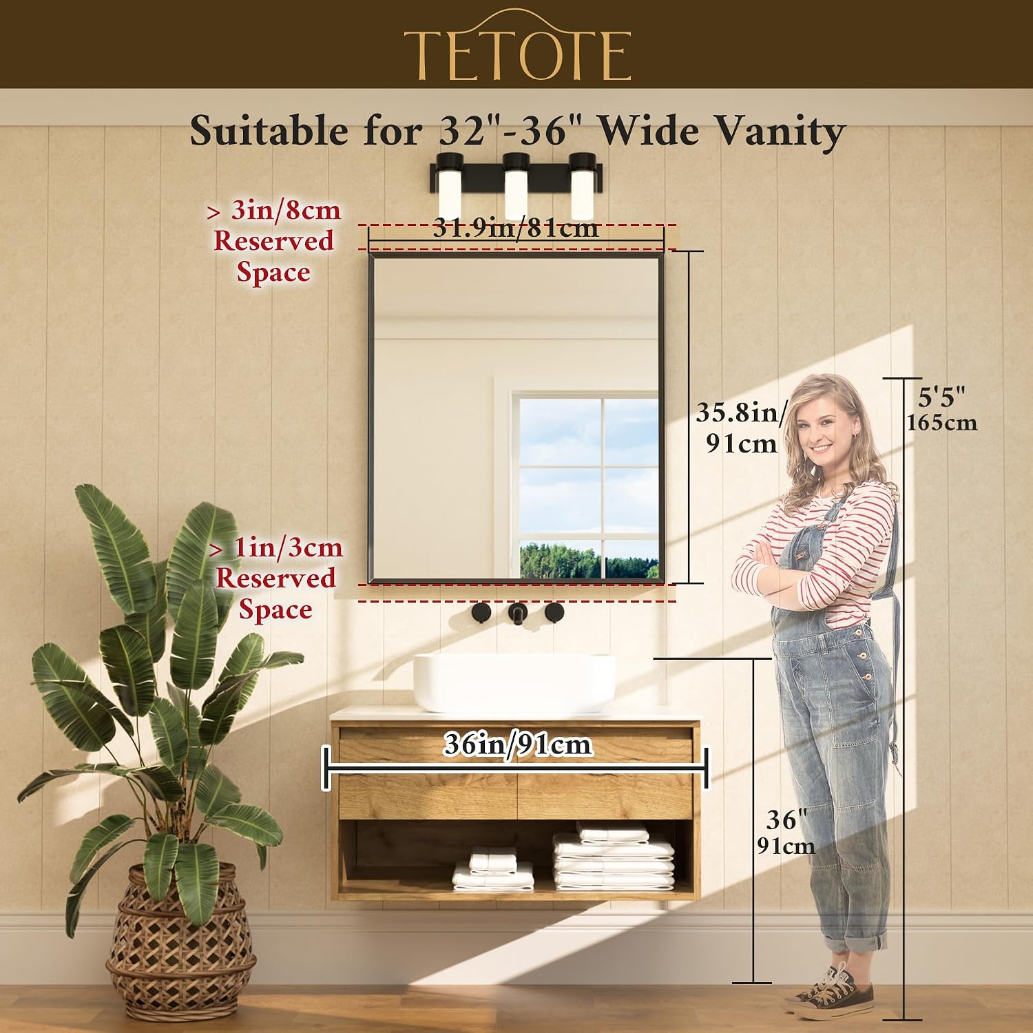 Thumbnail 6 de TETOTE Brushed Nickel 32" x 36" Vanity Mirror 🪞