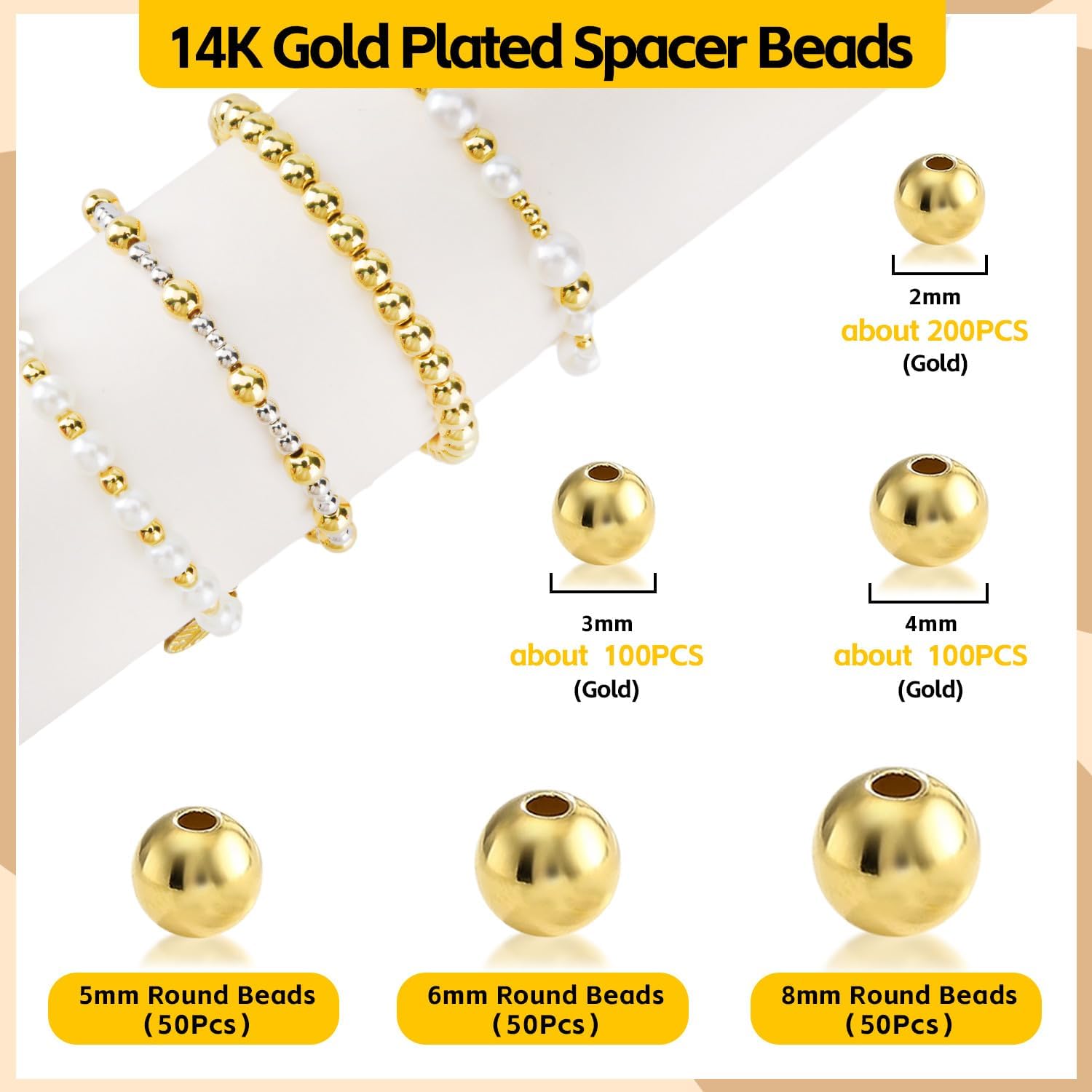 Detalle 2 de Gold Spacer Beads, 5 mm