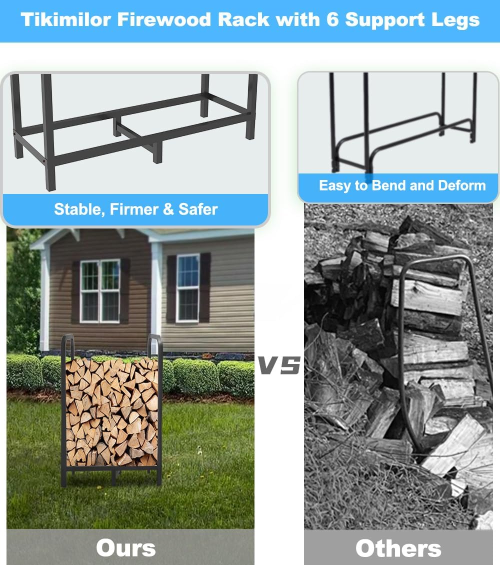 Detalle 1 de Tikimilor 2.8ft Adjustable Firewood Rack, Black Powder-Coated Steel