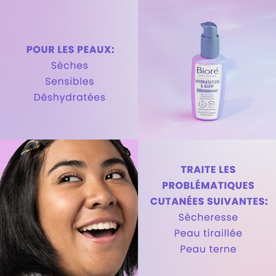 Detalle de Biore Soin Hydratant Hydratation & Glow 100ml – hydratation durable pour peaux sèches et sensibles