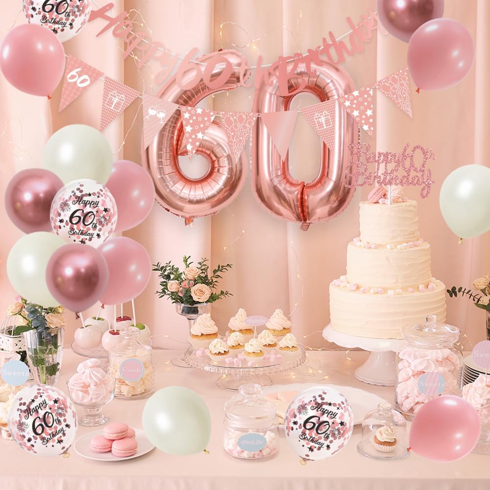 Thumbnail 5 de 60th Birthday Decorations Retro Pink Rose Gold Set