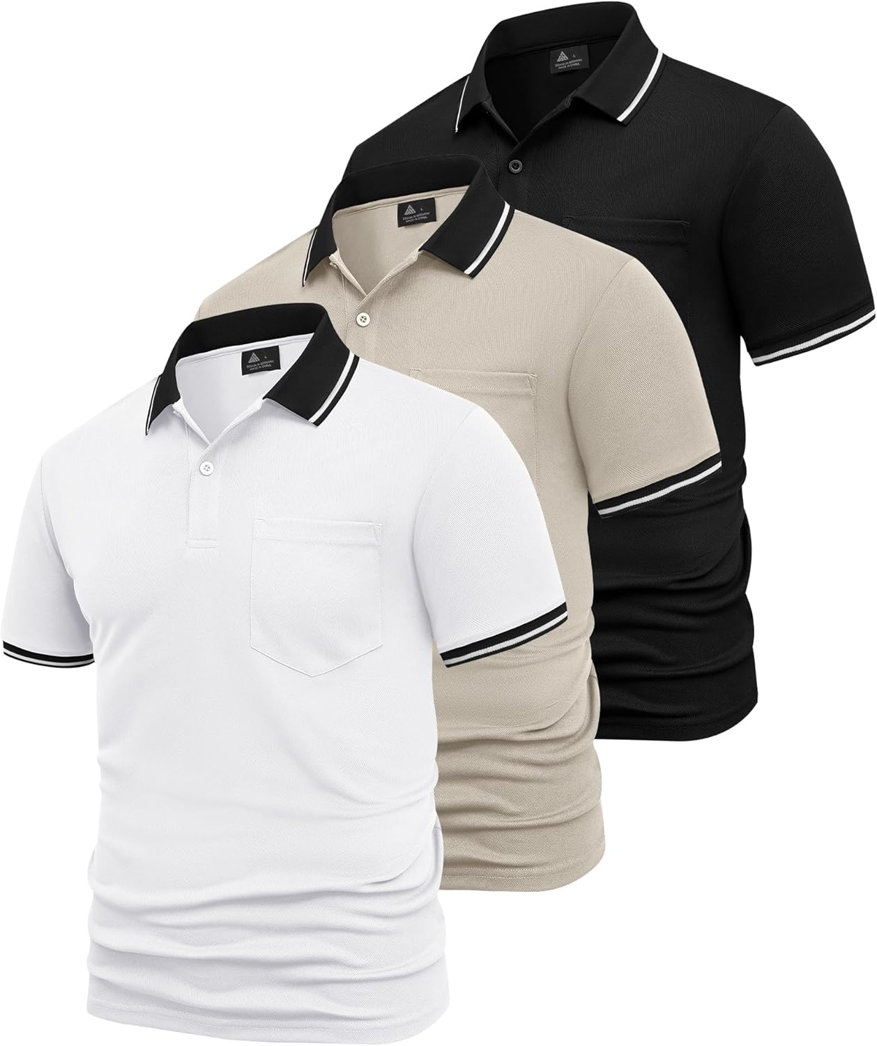 Detalle 2 de SwissWell 3 Pack Mens Polo Shirts – Short Sleeve Breathable Polo Tops for Golf, Tennis and Everyday Wear