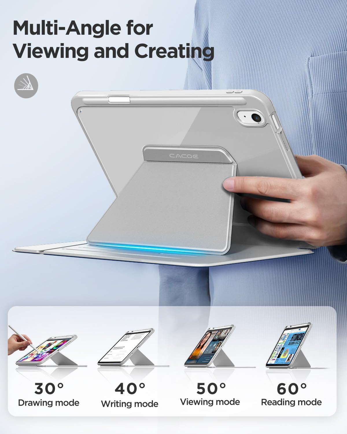 Thumbnail 5 de CACOE Case for iPad (A16) 11th/10th Generation with Pencil Holder – Grey