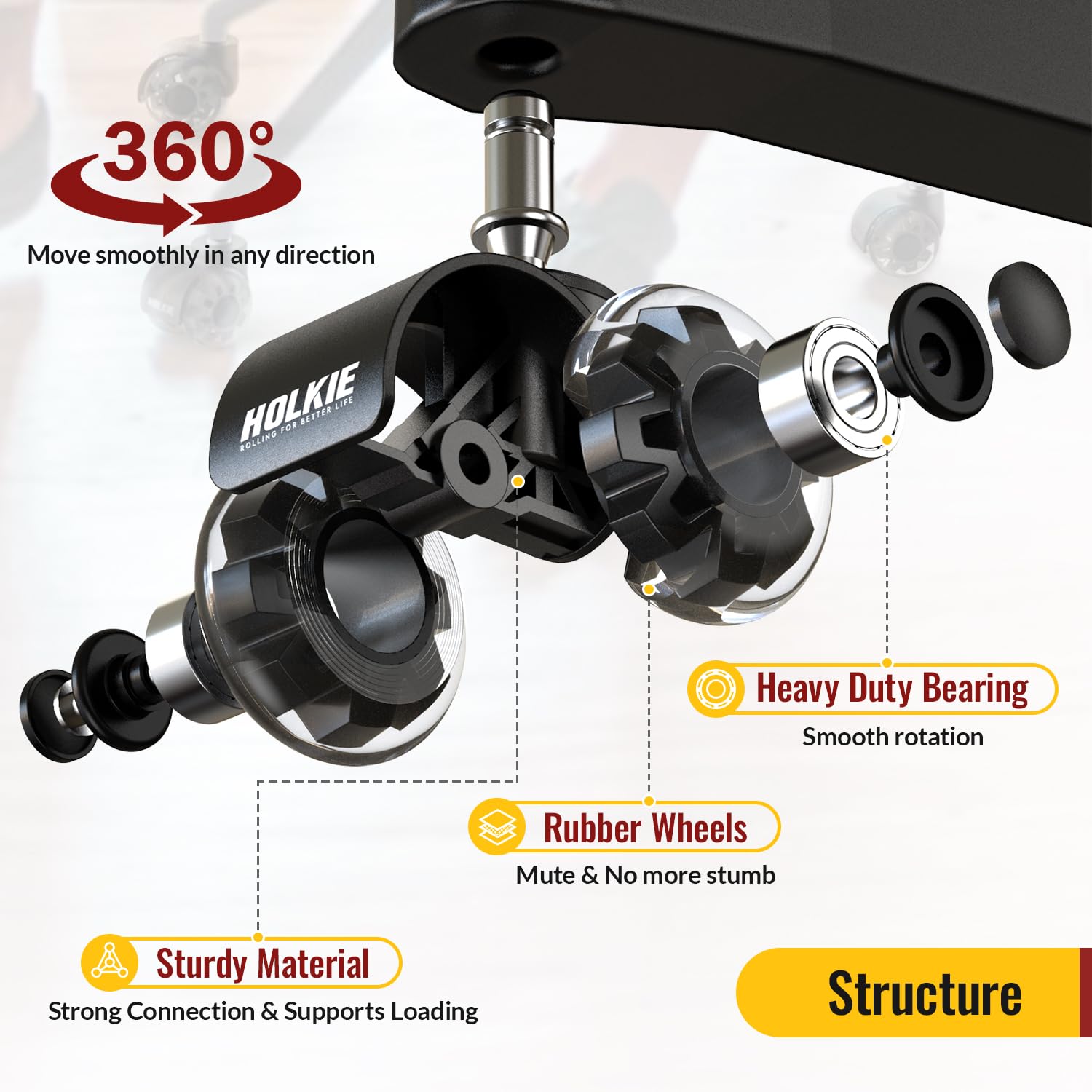 Thumbnail 2 de HOLKIE 11x22mm Universal Fit Office Chair Casters — Set of 5 (2 inch)