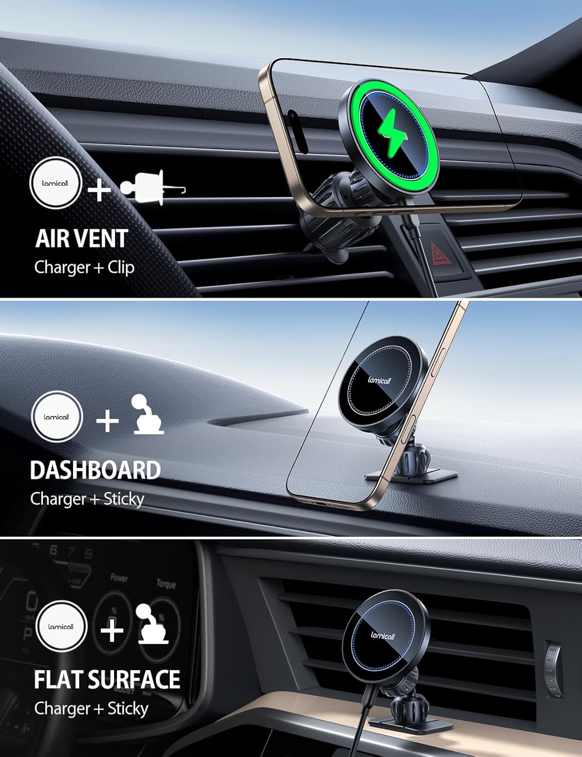 Detalle de Lamicall 15W MagSafe Car Mount Charger for iPhone