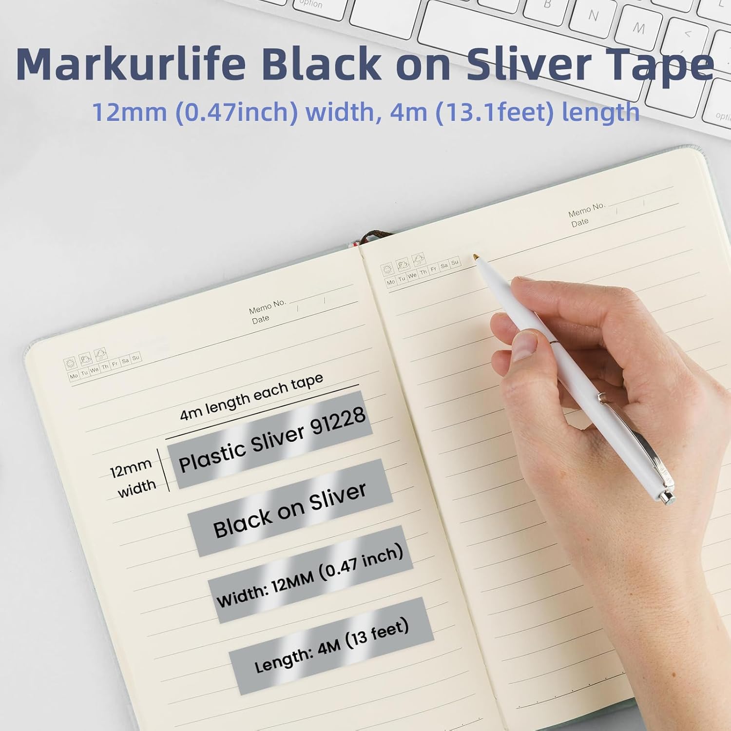 Detalle 2 de 3er-Pack Etikettenband 12 mm x 4 m Metallic Silber – kompatibel mit Dymo LetraTag