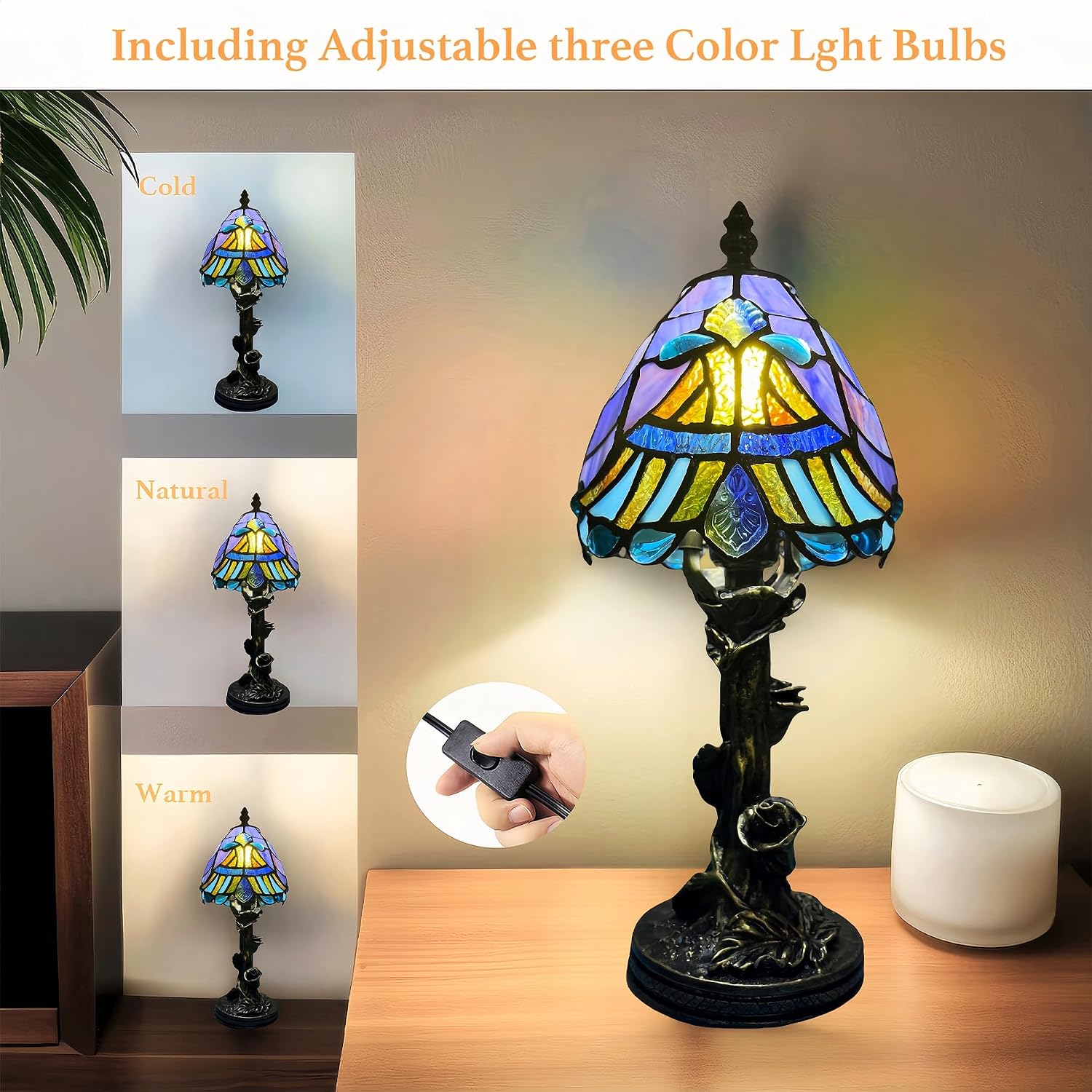 Thumbnail 4 de Exporify Small Tiffany Lamp: Blue Stained Glass Table Lamp with Included LED Bulb