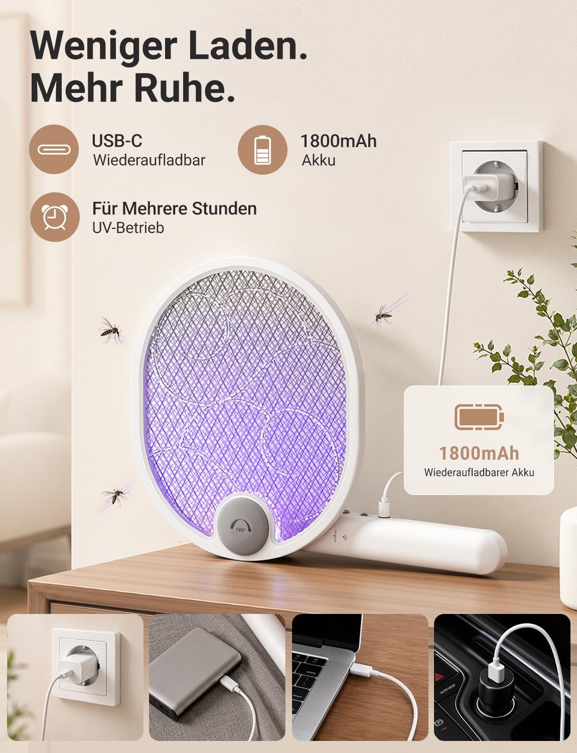 Thumbnail 6 de WOCVRYY Elektrische Fliegenklatsche 4000V 3-in-1