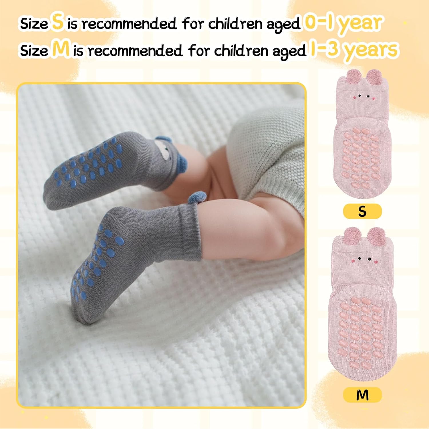 Thumbnail 5 de Zuimei 5 Pairs Baby Socks with Grips – Anti-Slip Cotton Toddler Socks