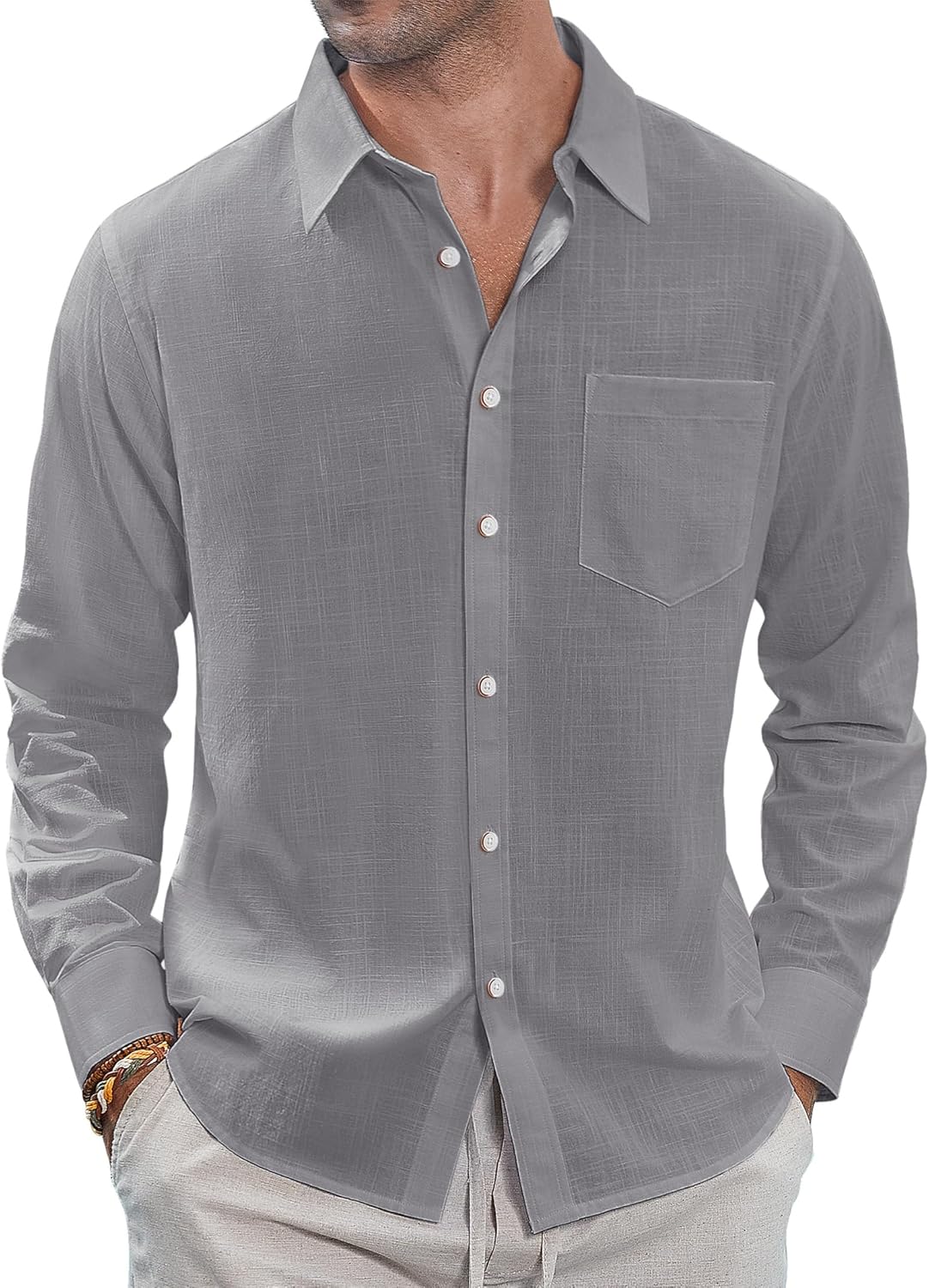 Thumbnail 6 de J.VER Men's Linen Shirts Casual Button Down Long Sleeve Shirt with Pocket