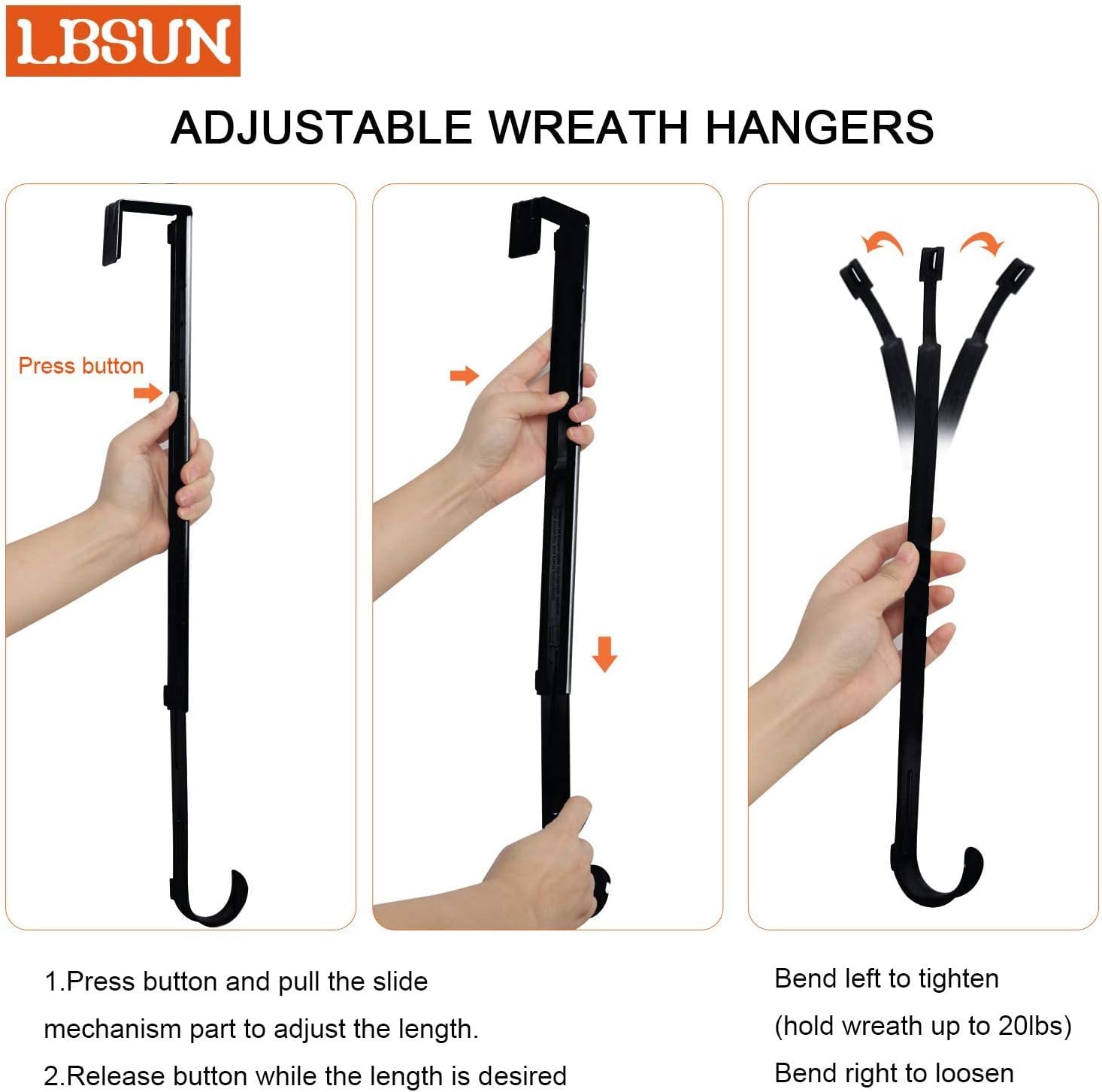 Thumbnail 6 de LBSUN 8541861544 Adjustable Over-the-Door Wreath Hanger, 14.9–25 Inches