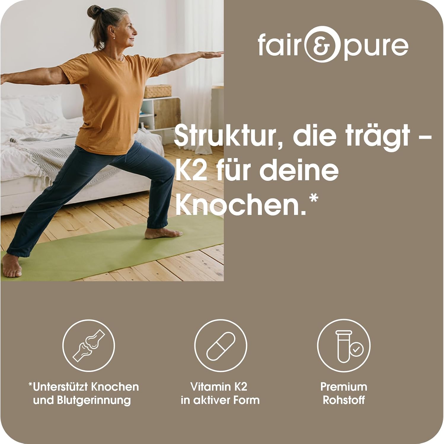 Detalle de Fair & Pure Vitamin K2 100 µg – vegane MK-7 Nahrungsergänzung, 90 Kapseln, hergestellt in Deutschland