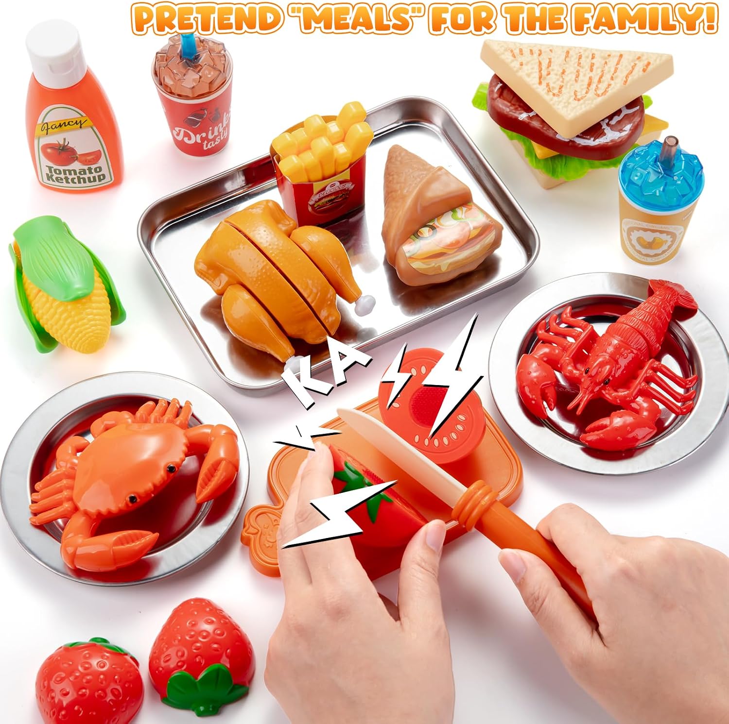 Detalle de Juboury Play food-2501 – kuchnia do zabawy z krojonymi produktami dla dzieci 3+