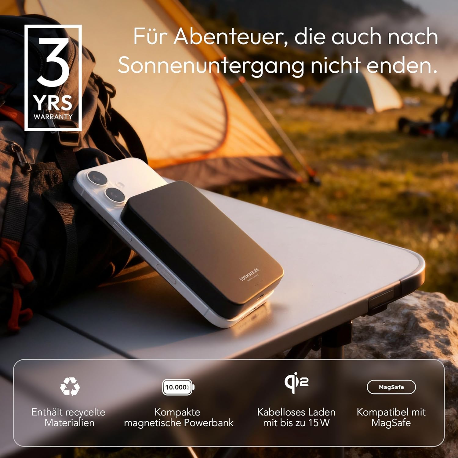 Thumbnail 1 de VONMÄHLEN Evergreen Mag 10000mAh Power Bank: ricarica wireless 15 W, MagSafe e PD 20 W, spessore 14,3 mm