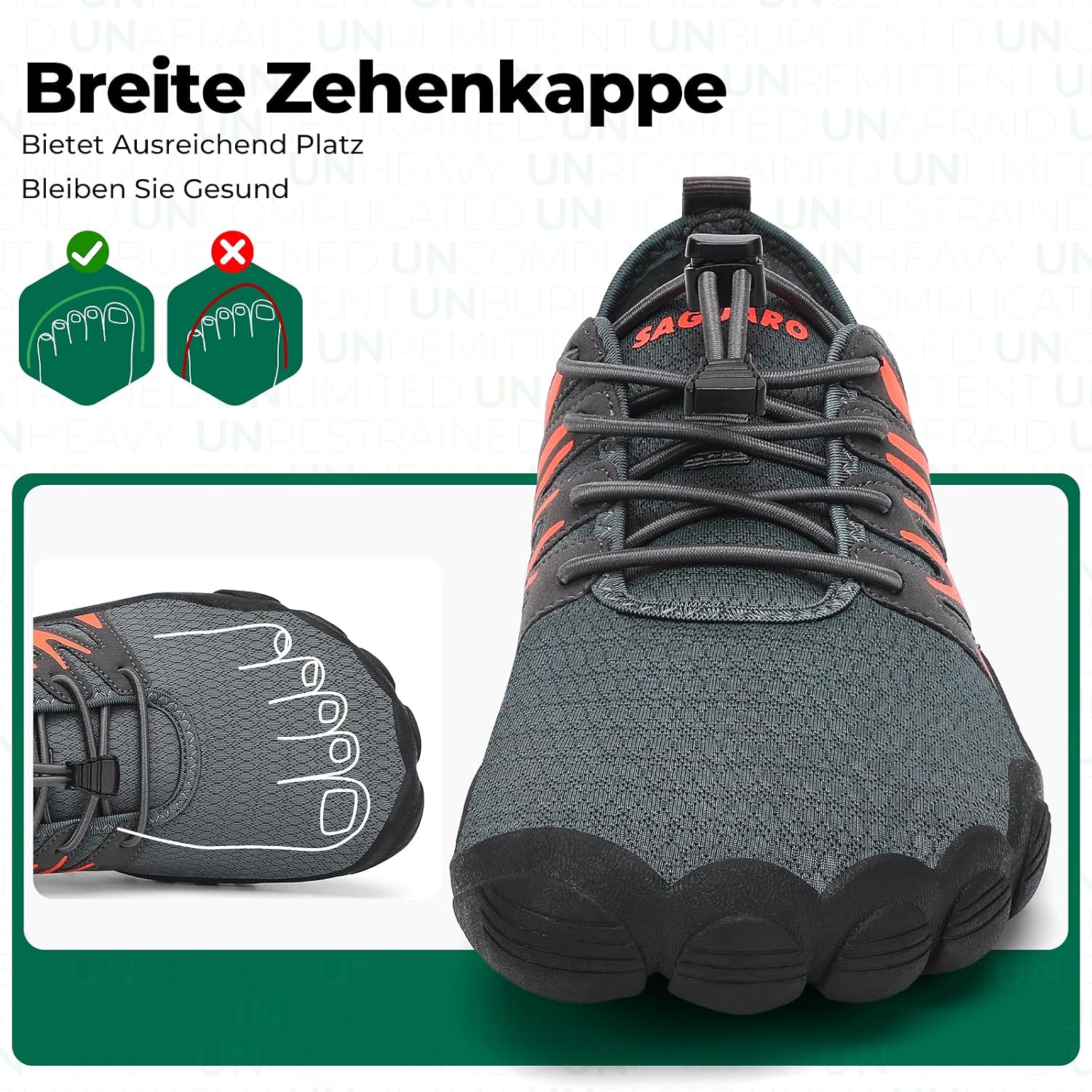Detalle de SAGUARO Herren Barfußschuhe Leicht, atmungsaktiv & schnell trocknend mit breiter Zehenbox (Gr. 39–48)