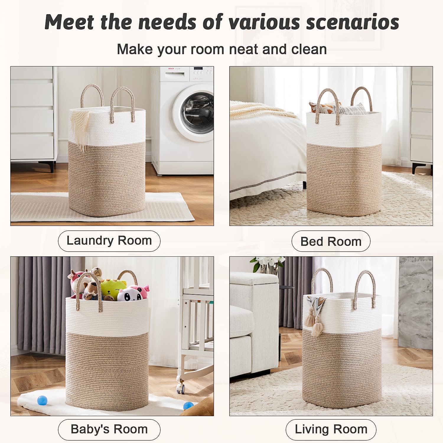 Detalle de Artfeel fang-01 60L Woven Cotton Rope Laundry Hamper with Drawstring