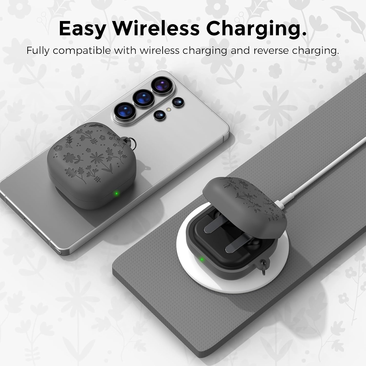 Detalle 2 de AhaStyle Flower Engraved Silicone Case for Galaxy Buds4 & Buds4 Pro (2026)