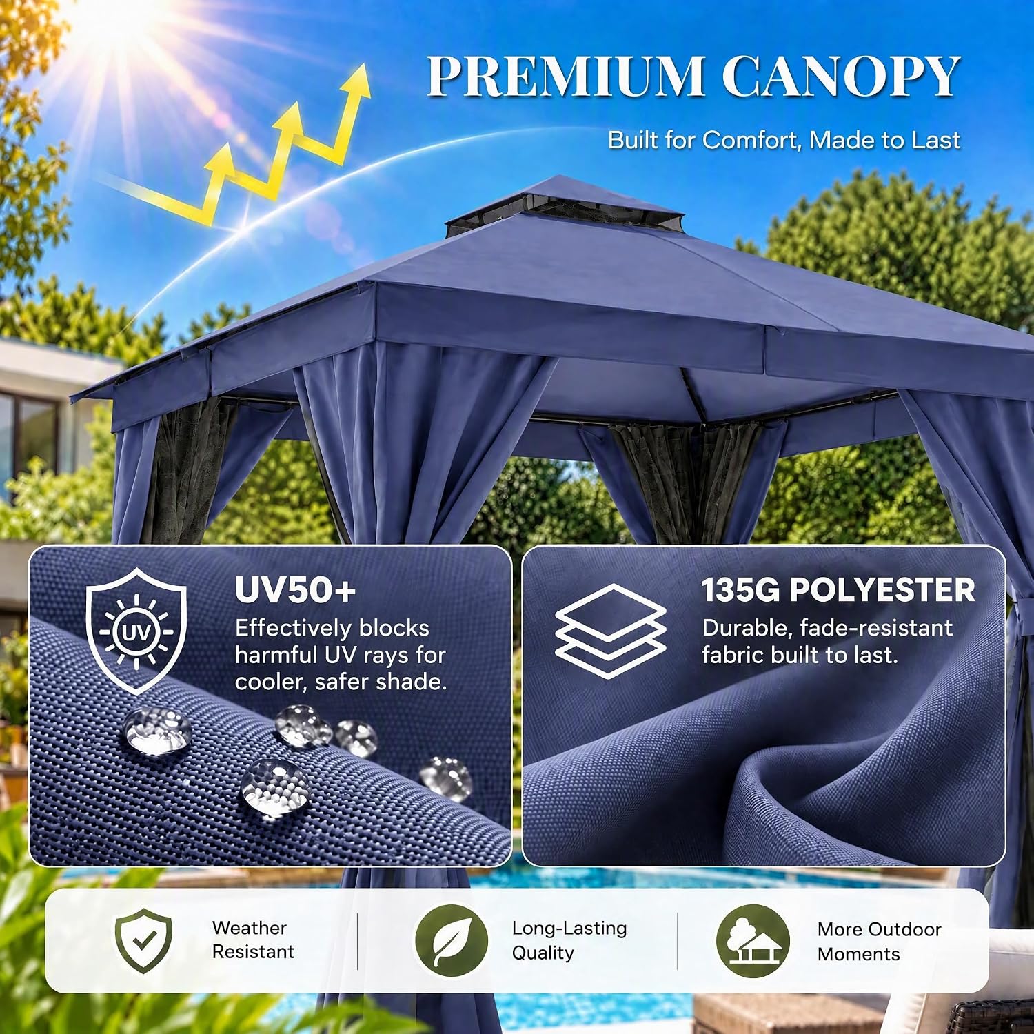 Thumbnail 6 de LAUSAINT HOME GZCT010-001-BL3-OS-1224 Gazebo, 10x10 with Netting & Double Roof
