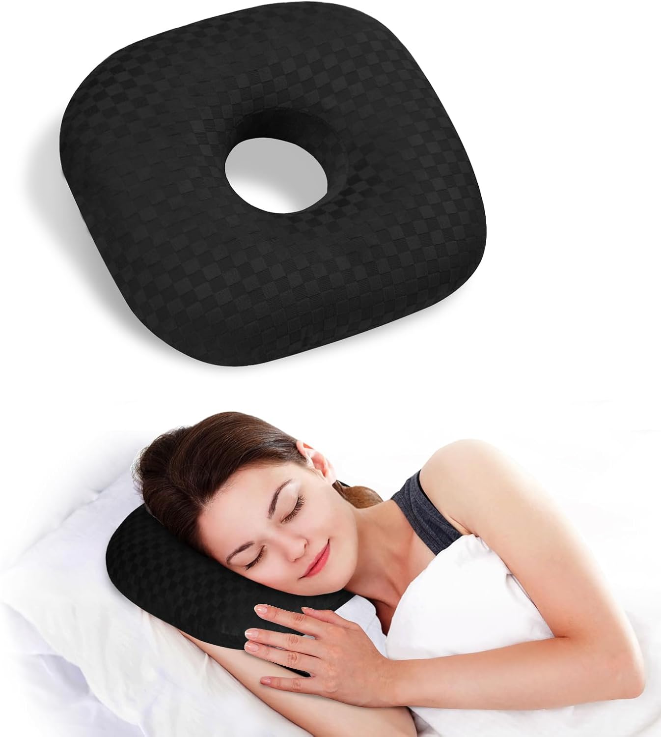 Babyezz Ear Piercing Pillow for Side Sleepers (Black) – 9.8in Hollow Ear Hole Pillow