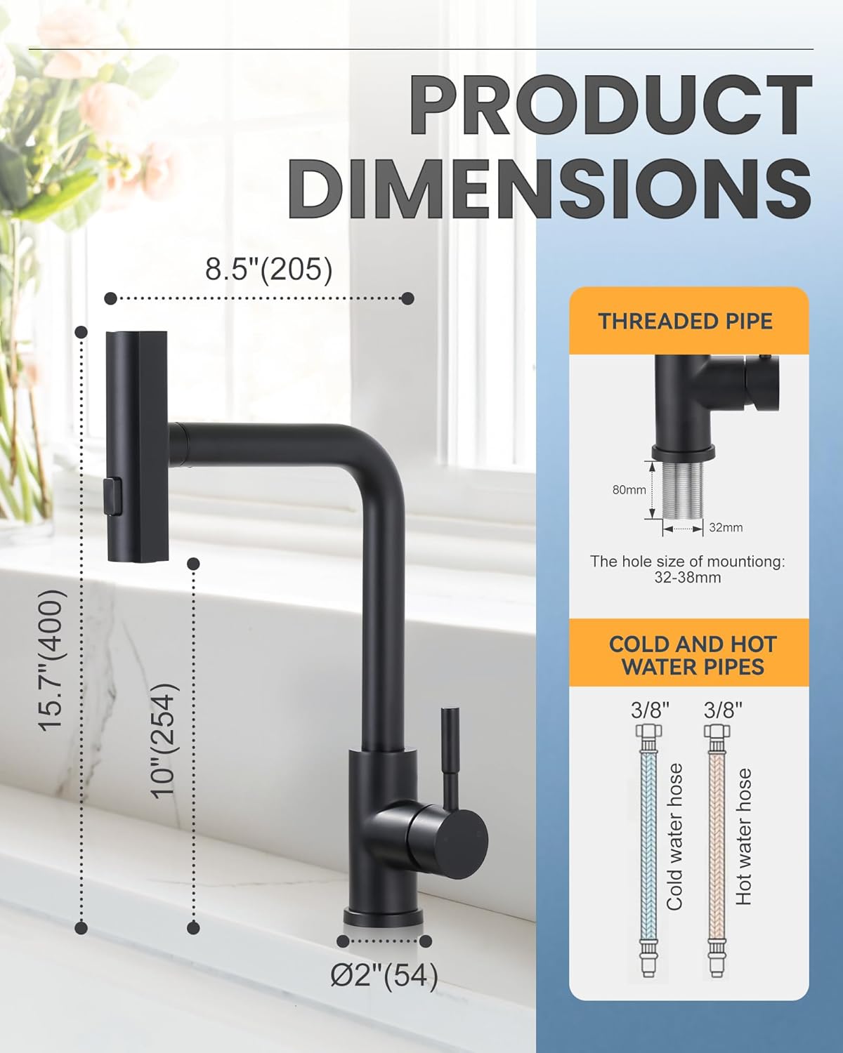 Thumbnail 3 de iVIGA Küchenarmatur ausziehbar mit Brause und 3 Strahlarten (360°) in Schwarz