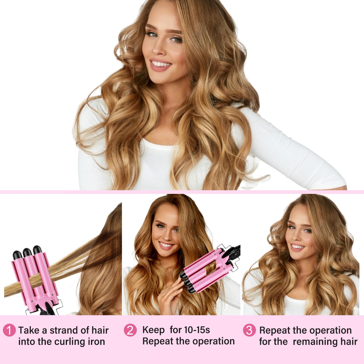 Detalle de Lockenstab 3 Fässer Layado Welleneisen 25 mm – Vielseitiges Wellen-Eisen für glänzende Beach Waves