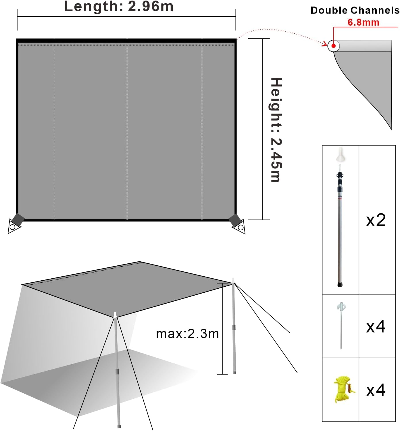 Thumbnail 1 de Dulepax Tenda da sole per roulotte 2,96 x 2,45 m: protezione UV e impermeabile con kit completo