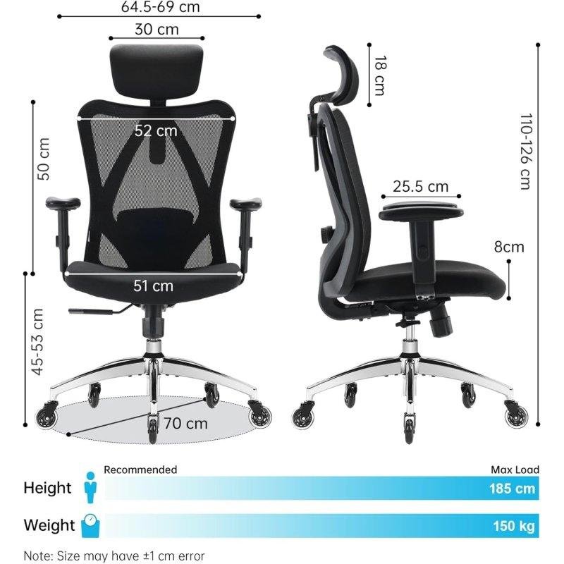 Detalle 2 de Silla de Oficina Ergonómica Sihoo M18 con soporte lumbar ajustable y malla transpirable
