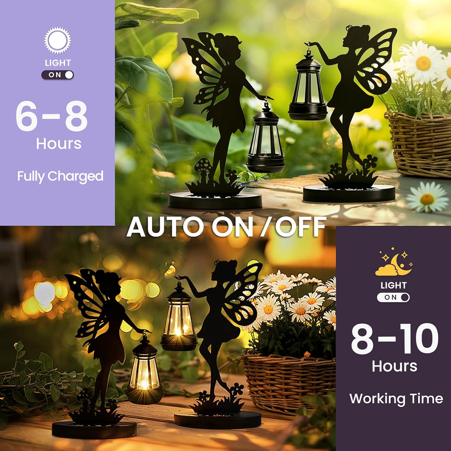 Detalle 2 de GIGALUMI Iron Fairy Statue Garden Ornaments with Solar Lights (2 Pack) – Waterproof Outdoor Lantern Statues
