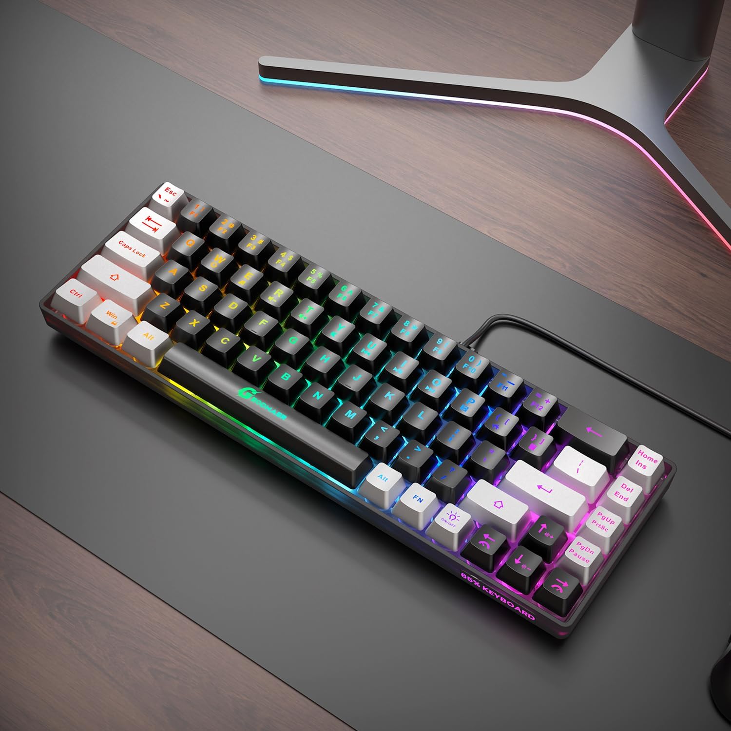 Thumbnail 6 de GEODMAER 65% Gaming Keyboard (68 Keys) with LED Backlit, Wired USB-C, Anti-Ghosting