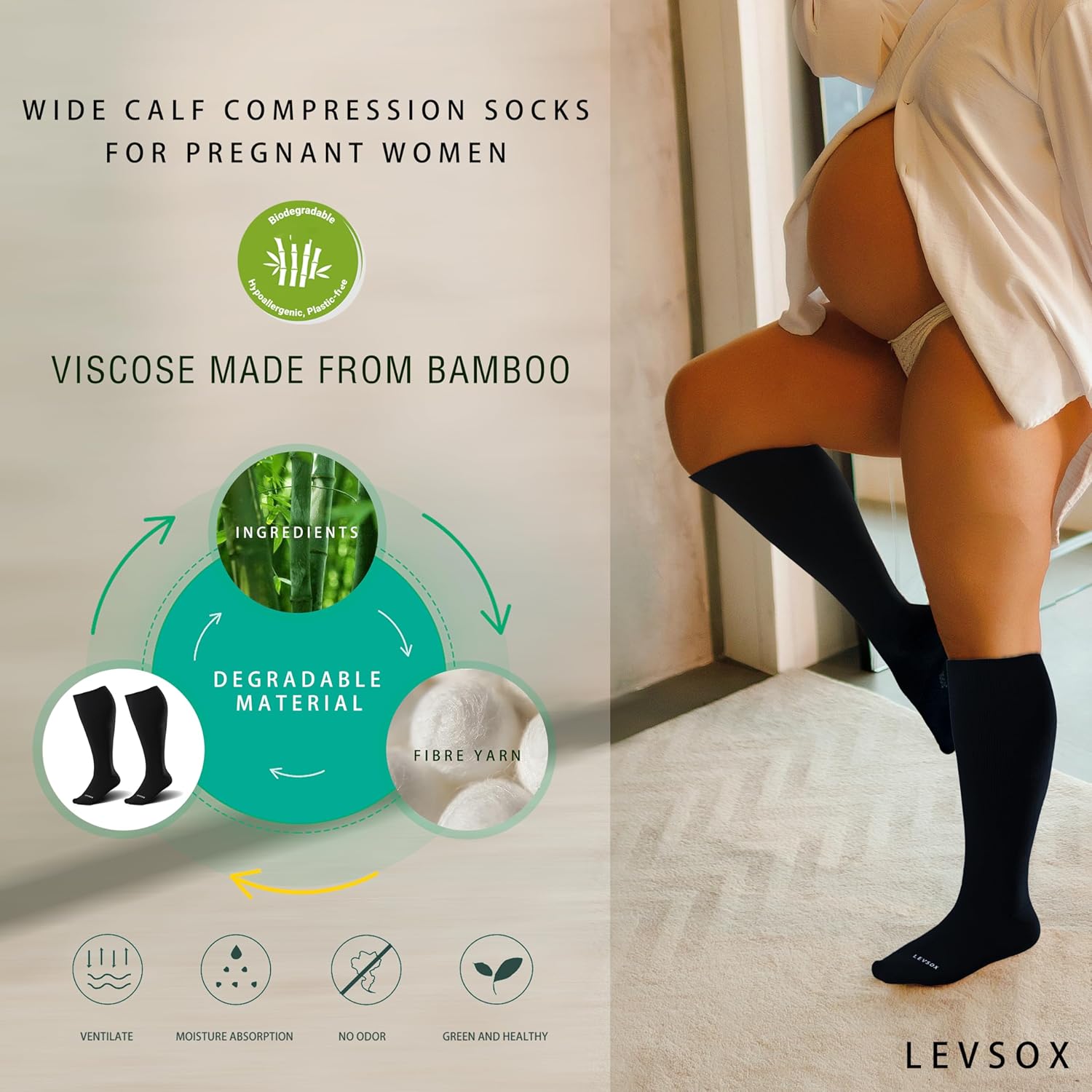 Thumbnail 2 de LEVSOX Wide Calf Compression Socks for Women & Men Plus Size (15-20mmHg) Knee High