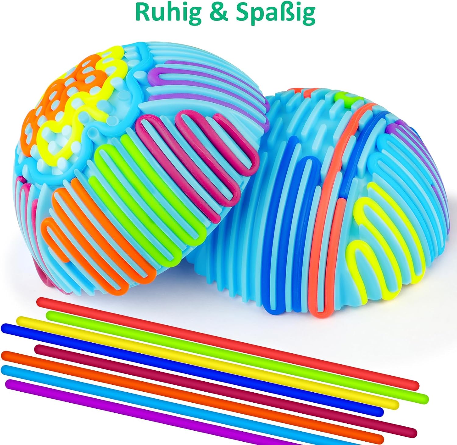Detalle de Sensorik Activity Ball mit 16 bunten Silikonstreifen – Stressabbau Spielzeug Blau