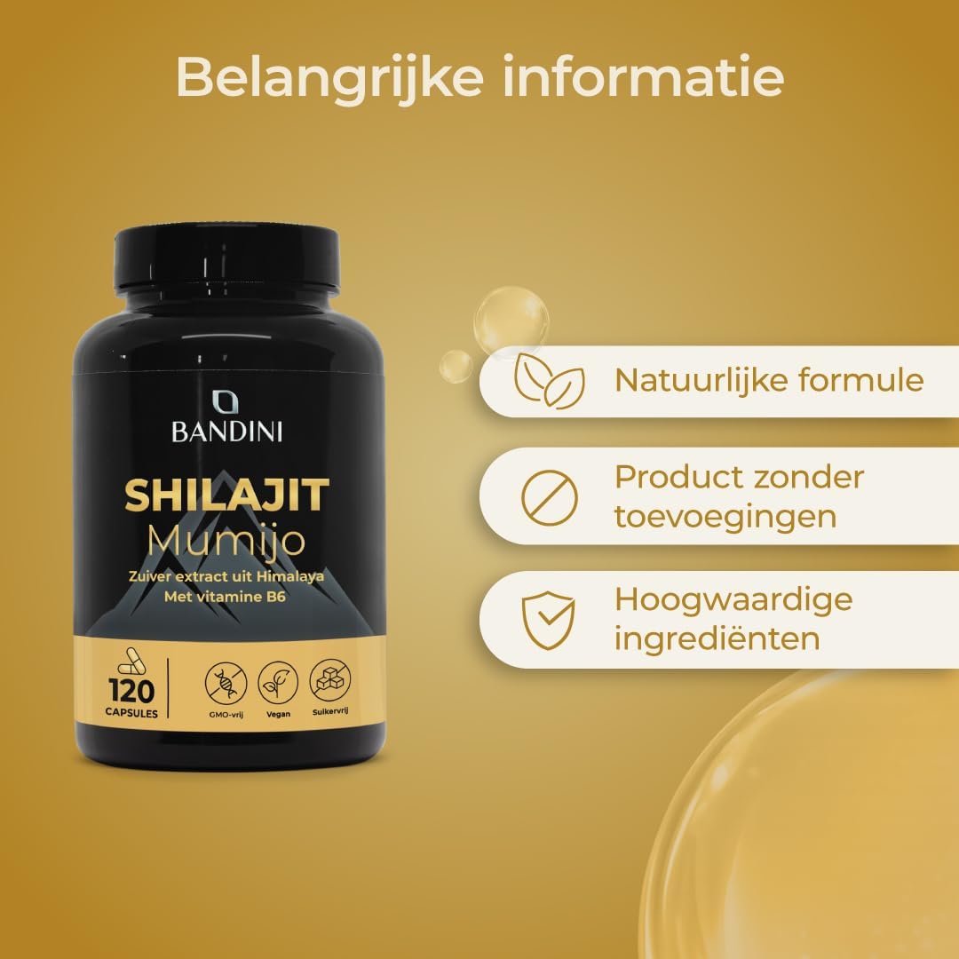 Thumbnail 5 de BANDINI Pure Himalaya Mumijo Shilajit-capsules, 120 vegan capsules, 80% fulvinezuur
