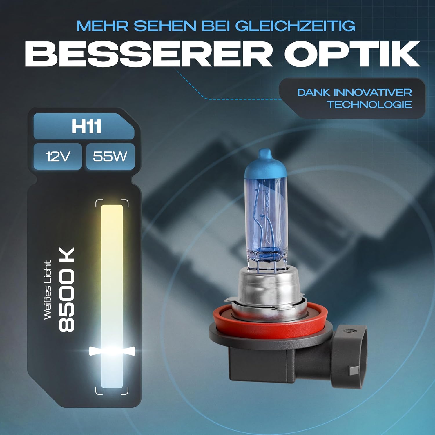 Detalle de Gread 2x H11 Halogen-Lampensatz im Xenon-Look (super white) – mit E-Prüfzeichen