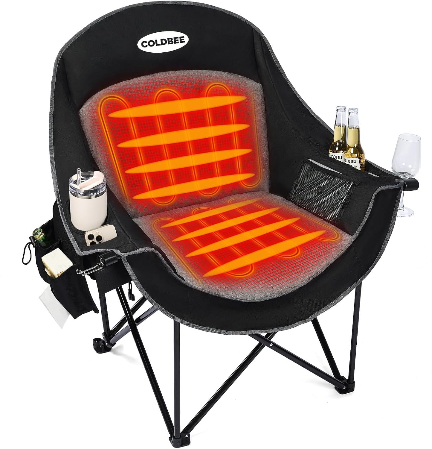Detalle de Coldbee PW-RC749C-HS1 Heated Oversized Camping Chair, USB Heating, 500-lb Capacity