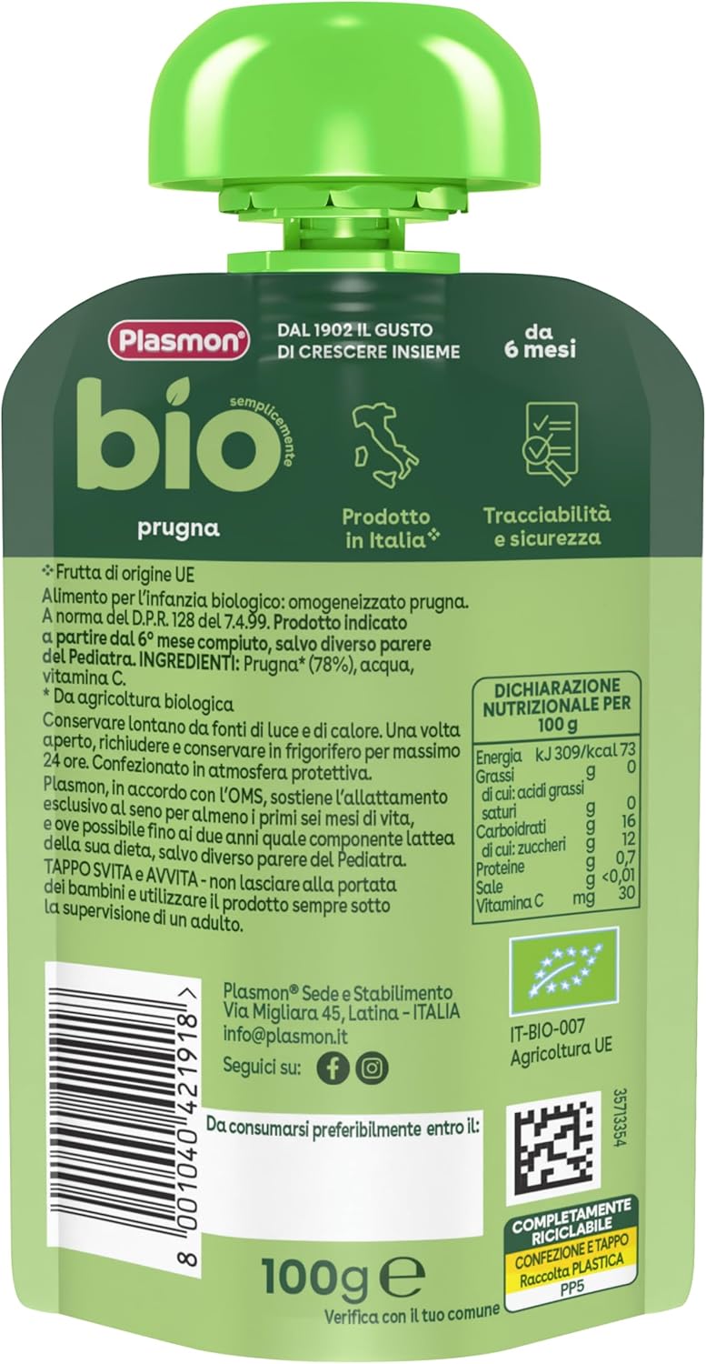 Thumbnail 1 de Plasmon BIO Pouch Prugna 100g (6 Pezzi) — Frutta Biologica In Passato Prugna