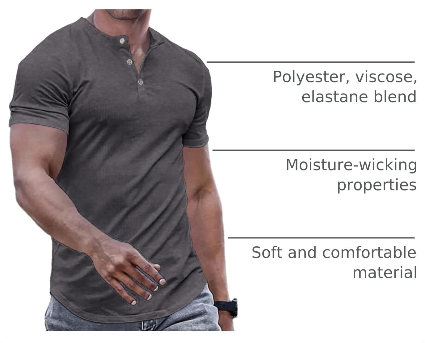 Detalle 2 de JMIERR Men’s Muscle Slim Henley T-Shirt (Crewneck Longline) with Button Placket