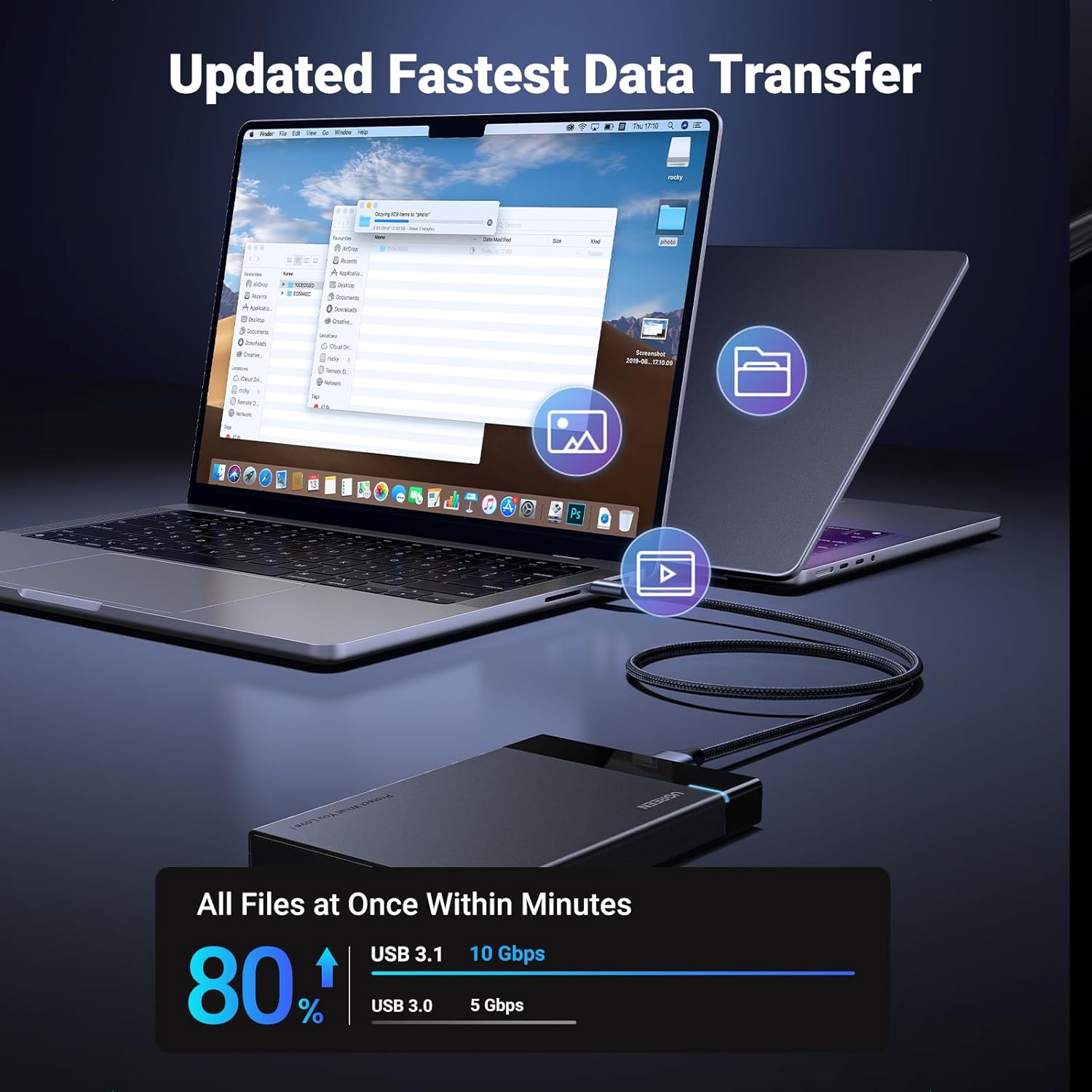 Detalle 1 de UGREEN 10 Gbps Micro B to USB‑C 0.5m cable